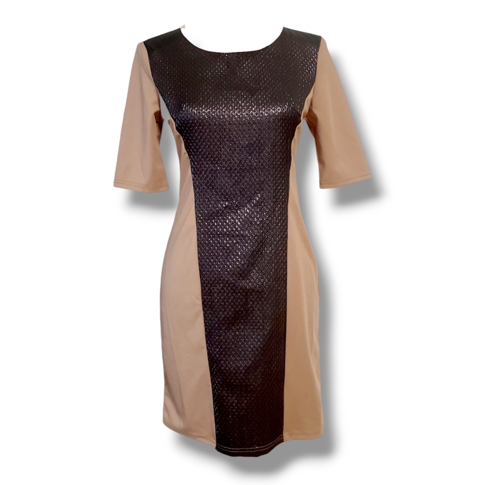 NWT Two-tone Slim Effect Bodycon Half Sleeve Mini Dress